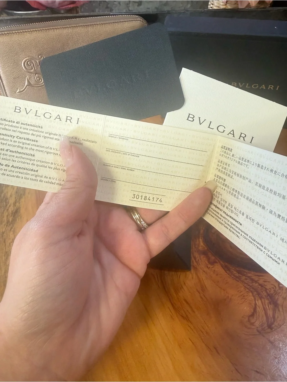 Bulgari Metallic Gold Zip Wallet with original box & cards